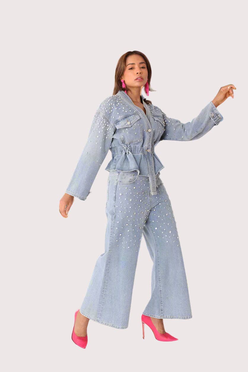 Pearl Cascade Peplum Denim Jacket - 82325 for wholesale on Faire4