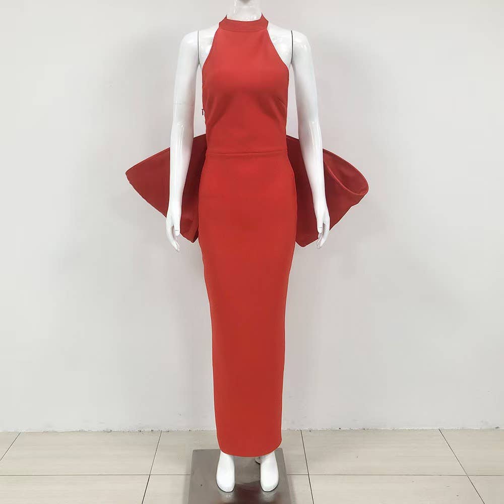Productseeker – Großhandel Kleid – Damen – DR369 Rotes, rückenfreies Kleid mit großer Schleife und schmaler Passform6