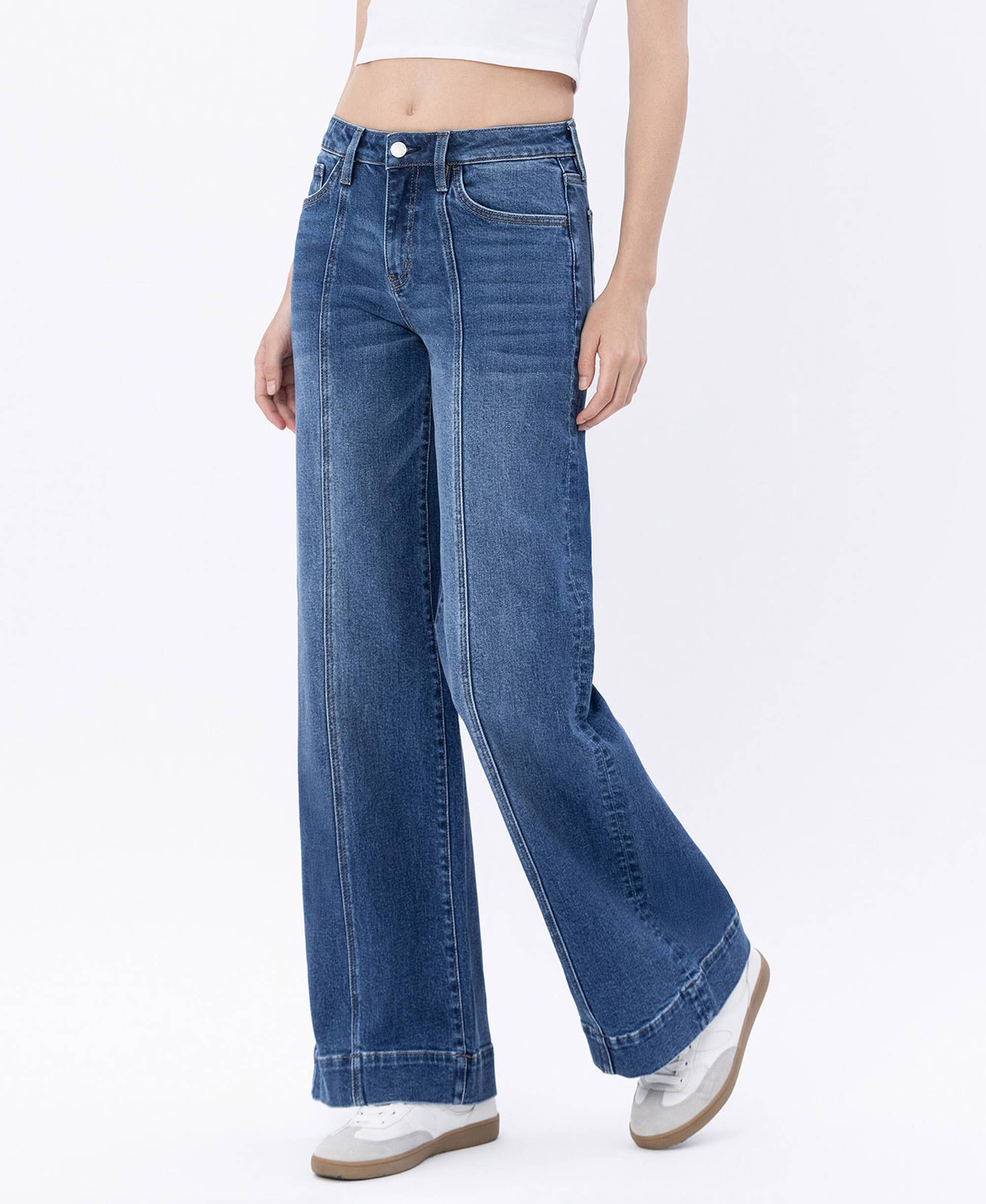 MOON BAR HIGH RISE TROUSER HEM WIDE LEG JEANS LV1753 for wholesale on Faire0