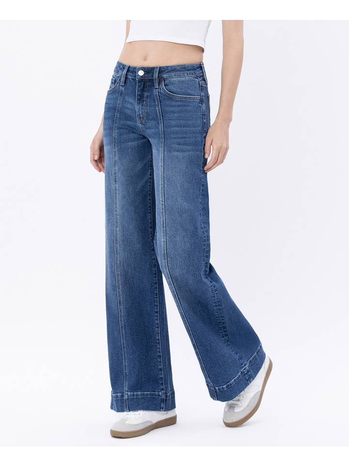 MOON BAR HIGH RISE TROUSER HEM WIDE LEG JEANS LV1753 for wholesale on Faire