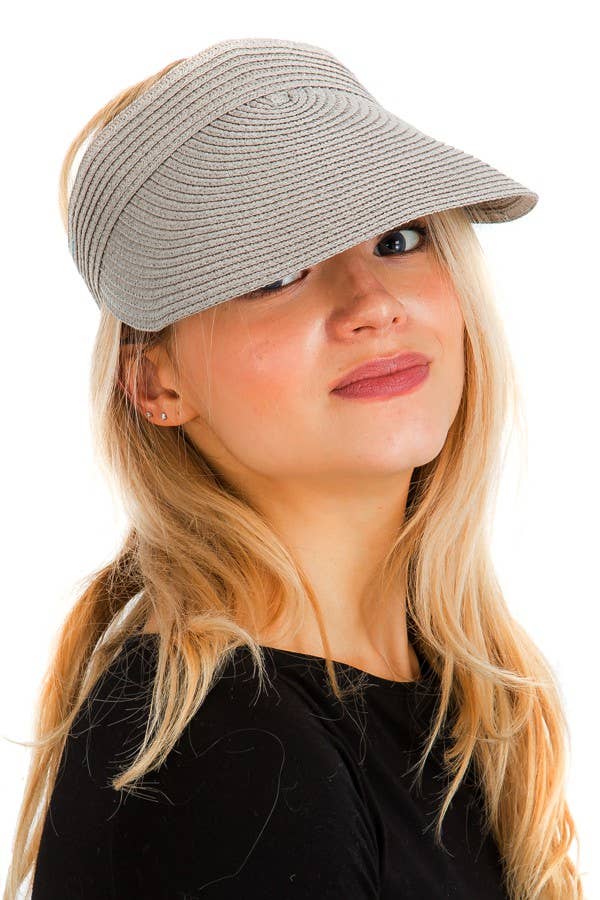 Cap Zone – wholesale Visor – Women's – Petite Solid Color Roll-Up Paper Straw Sun Visor9