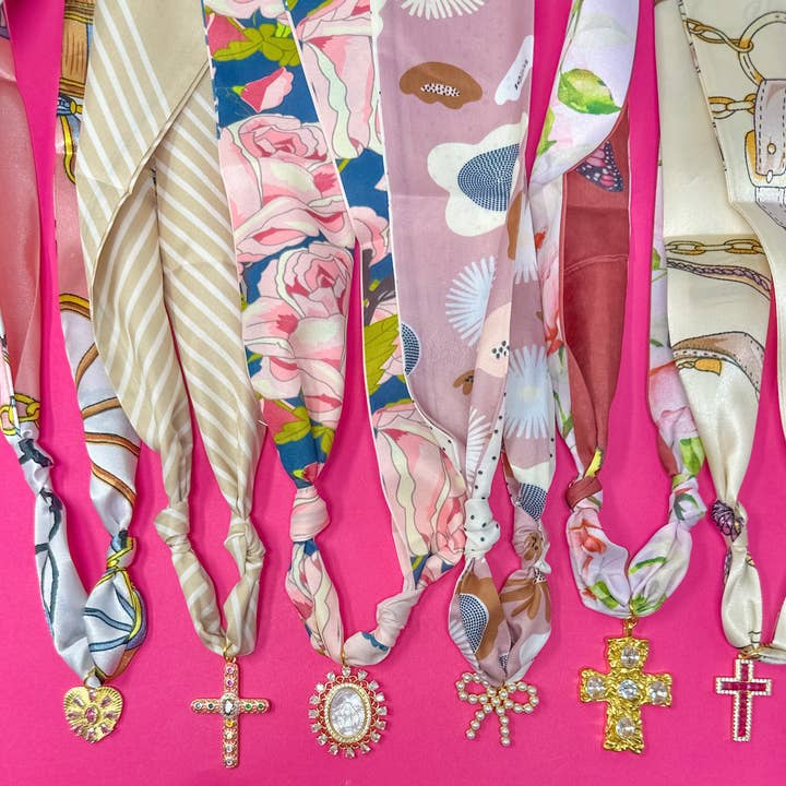 Fall Scarf Necklaces - Floral, Pinks, Neutrals for wholesale by Golden Lily