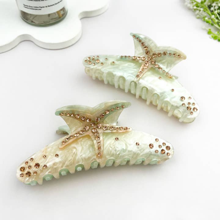 mildstyles – Clips para cabelo - Mulher por atacado – Gancho de Cabelo com Gradiente de Cores, Estrela-do-mar, Pedrarias e Meia-lua1