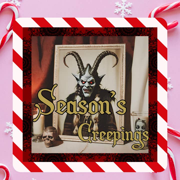 Aimant de Noël drôle et gothique "Season's Creepings" sorcière pour la vente par The Shadow Witch