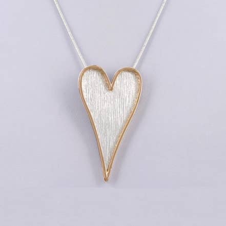 Collier en forme de cœur étroit texturé au pinceau en or argenté et rose FR5356 pour la vente par 0011 PREMIERE