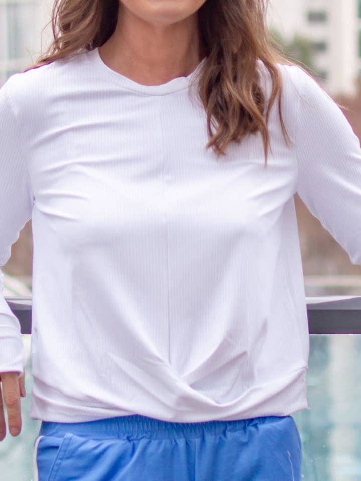 Camiseta de manga larga con nudo corto, color blanco para venta al por mayor de Sugar Bee Clothing