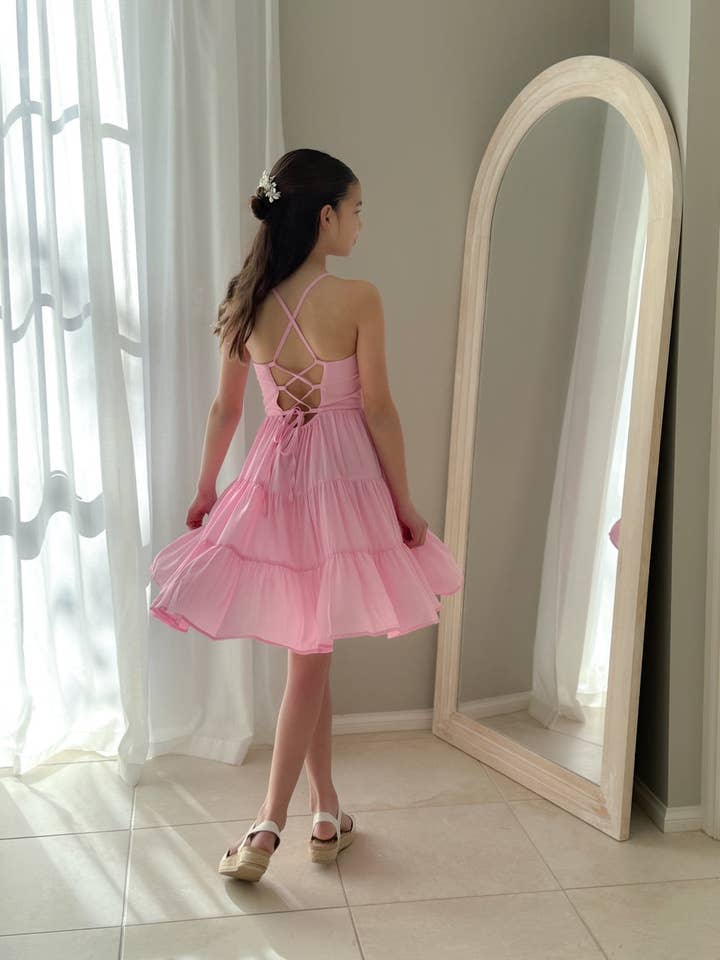 A Little Lacey - Wholesale Dress – Kids - Phoebe Chiffon Girls Dress Pink6