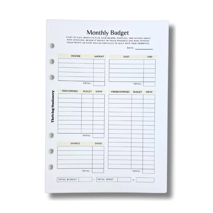 Thriving Stationery - Wholesale Planner - A5 Monthly Budget Inserts – 6 Pack0
