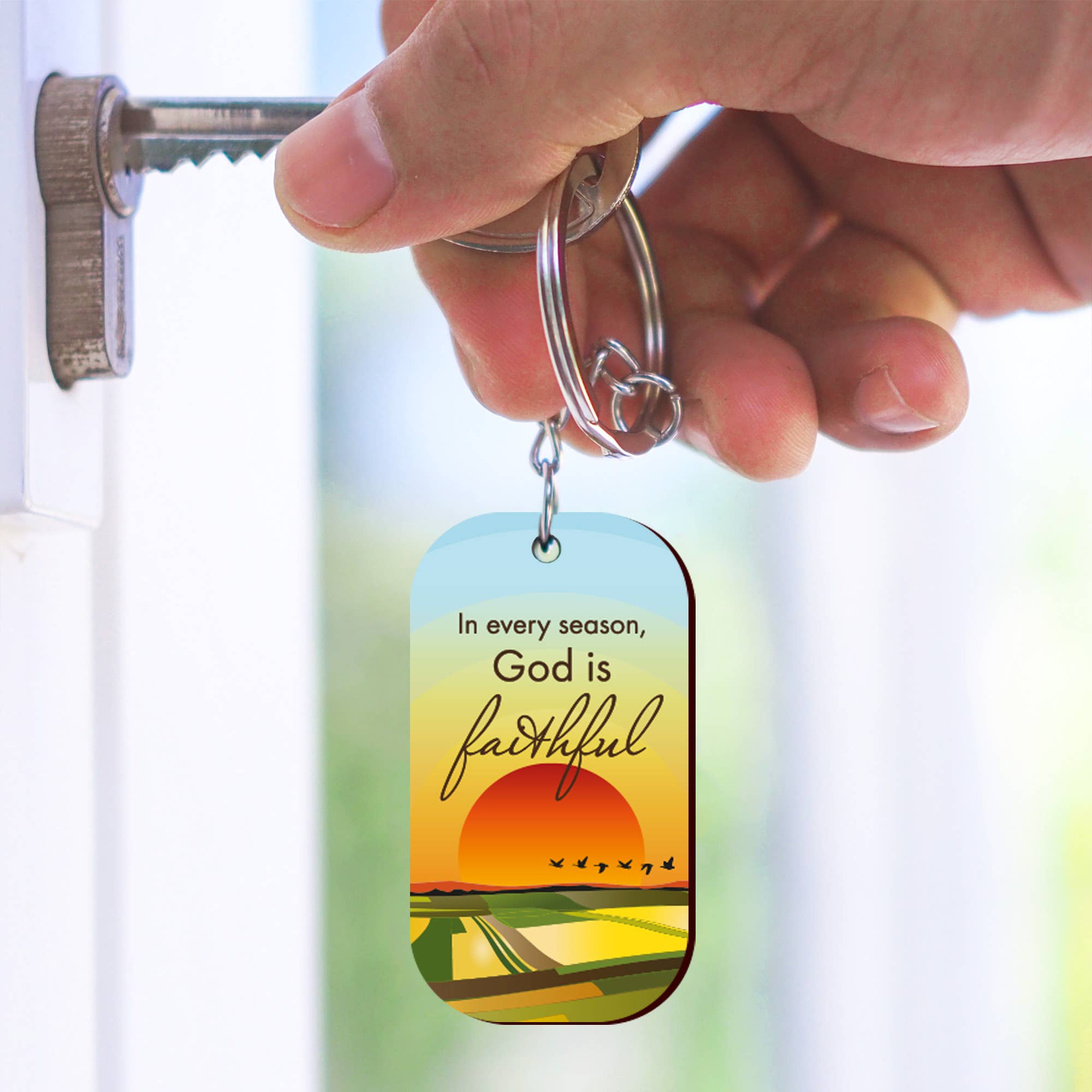 Just Cards Direct – wholesale Keychain – Unisex – God is Faithful- Christian Wooden Keyring on Chain1