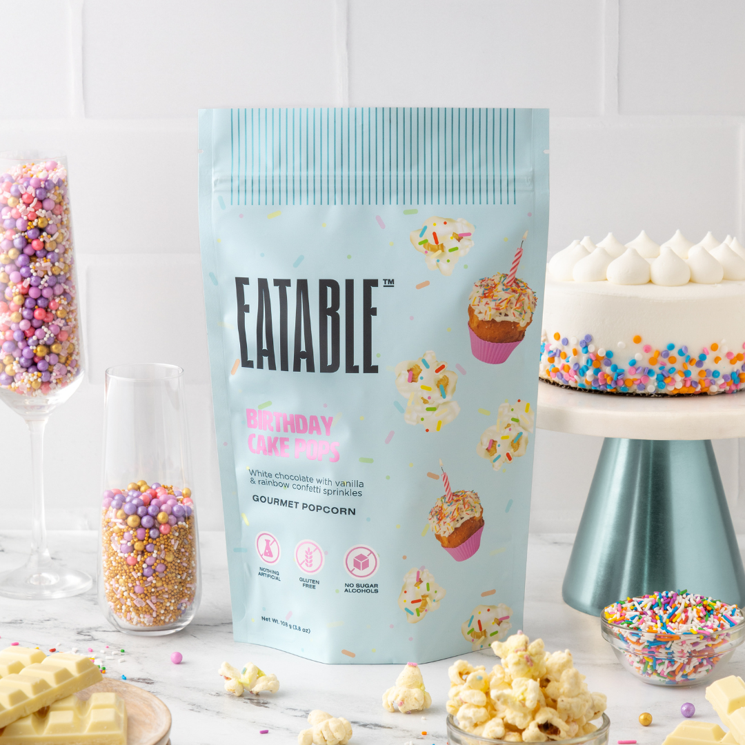 EATABLE Popcorn - Wholesale Popcorn - Birthday Cake Pops 🎂 White Chocolate Rainbow Popcorn1