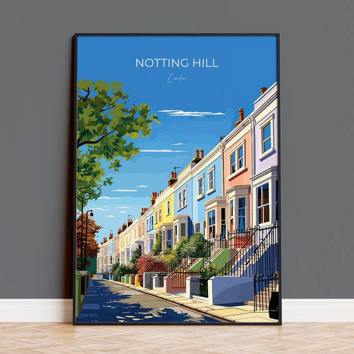 Notting Hill Travel Poster Wall Art, Travel Print of Notting Hill, London Poster, Notting Hill Art Gift, London UK Travel Gift for wholesale by NQ Media Designs