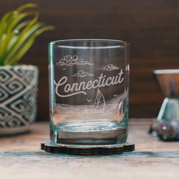 Connecticut State Drinking Glasses for wholesale by Benoit's Design Co.
