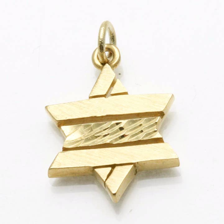 14k Yellow Gold Striped Jewish Star of David Pendant for wholesale by Bareket Fine Jewelry