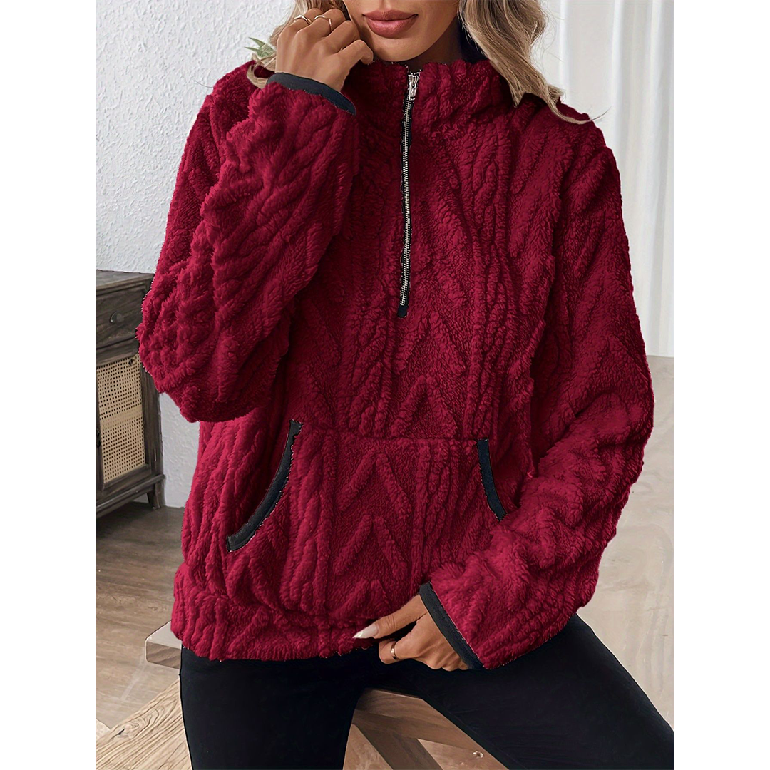 UNISHE - Wholesale Sweatshirt - Women's - Collared Jacquard Half-Zip Fleece Pocket Sweatshirt ZK37202