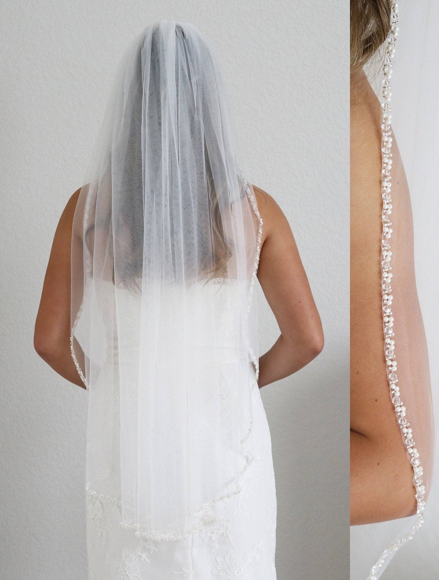 allureweddingjewelry - Wholesale Veil - Women's - Pearl Beaded Edge Wedding Veil4