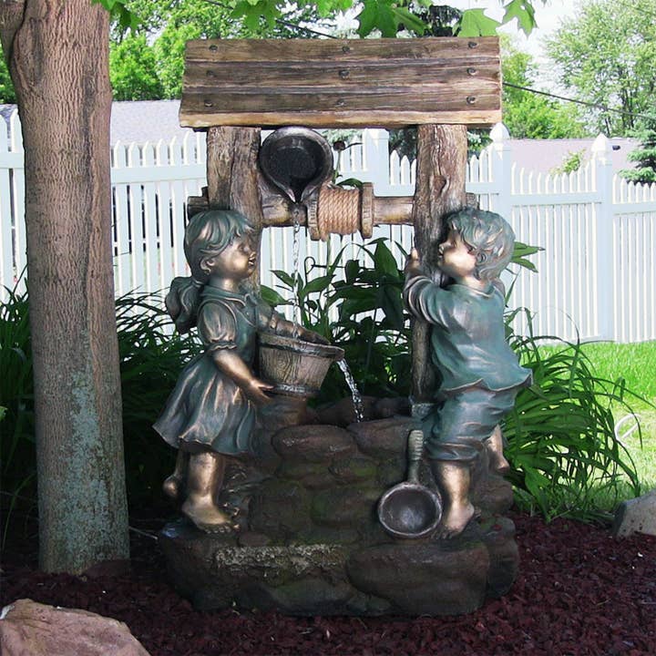 Children at the Well Water Fountain with LED Lights - 39 in for wholesale by Sunnydaze Decor