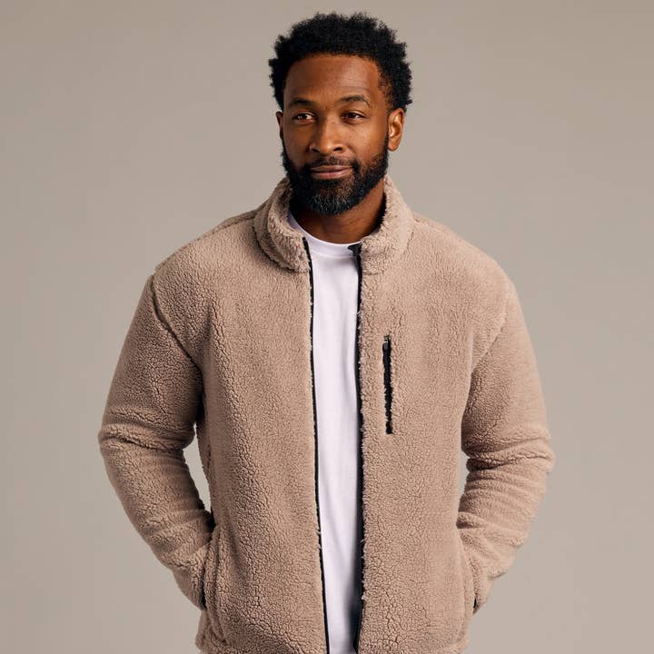 Taupe Sherpa Full Zip Jacket for wholesale by True Classic