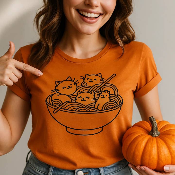 Cats in Ramen Bowl T-Shirt Bella Canvas for wholesale by Soleinspire