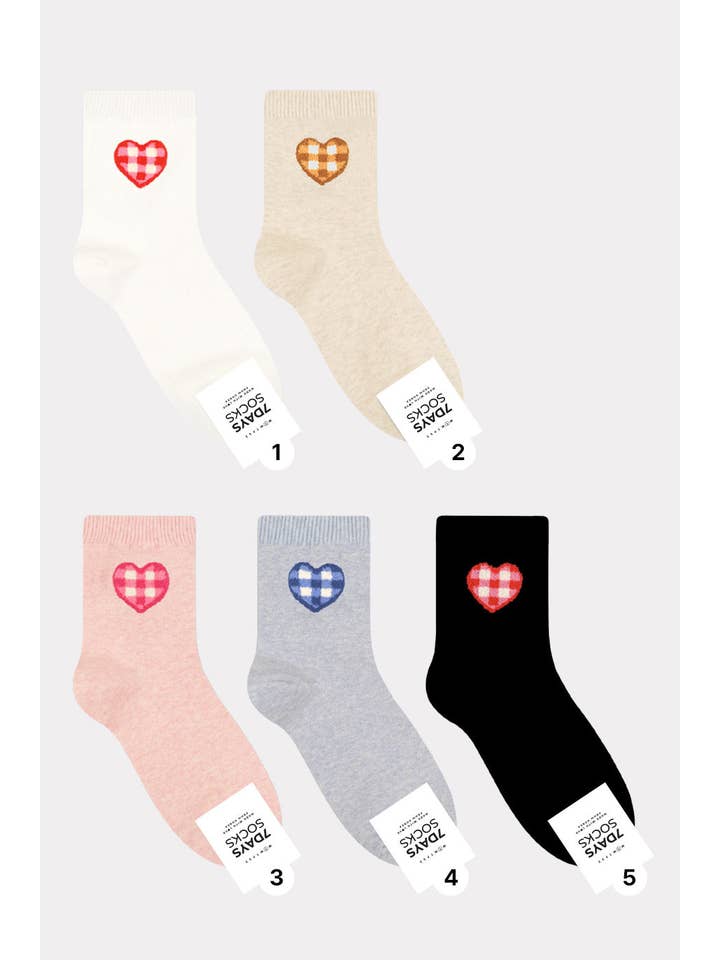 7DAYSSOCKS - Wholesale Socks - Women's - Women's Crew Heart Check Socks - Made in Korea5
