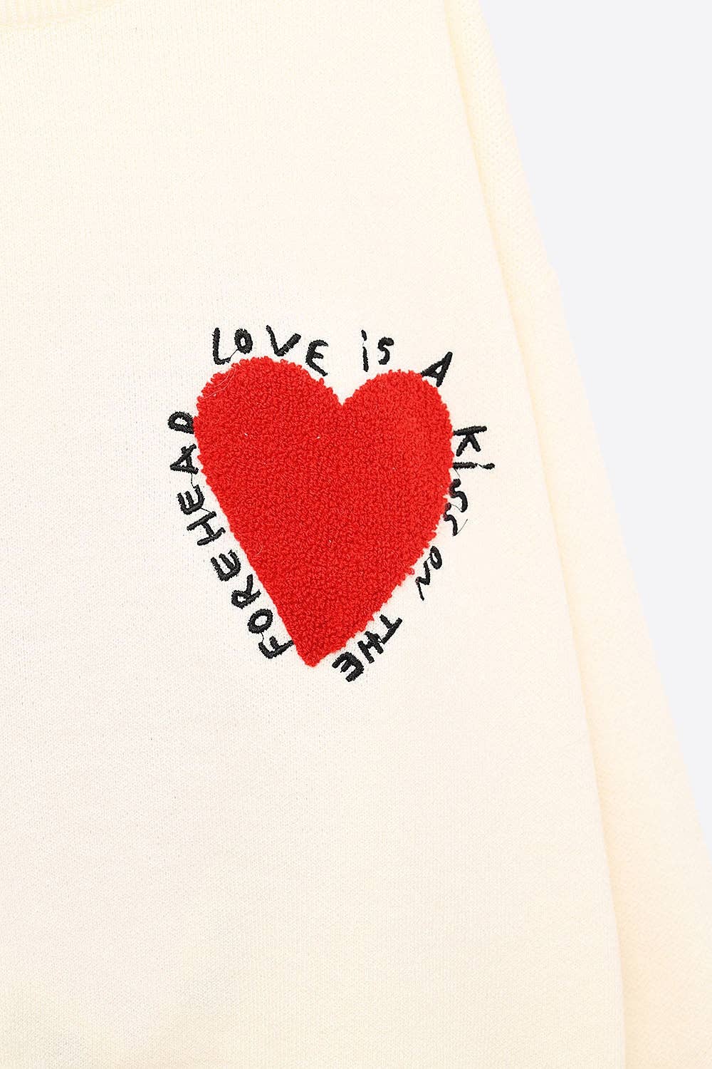 Embroidered Heart knitted Sweatshirt With Text in Cream for wholesale on Faire7