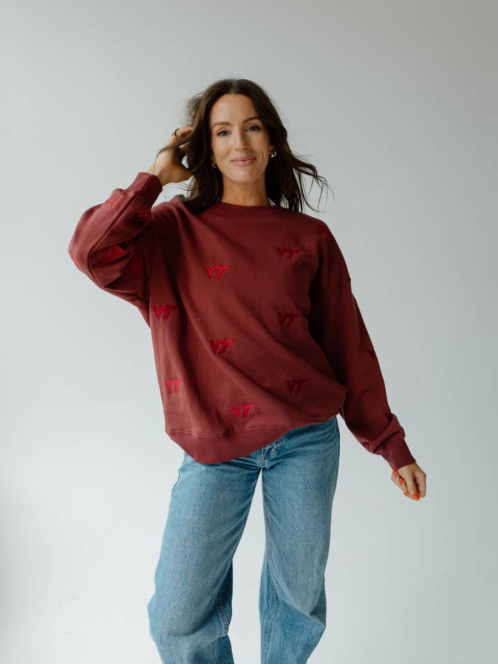 Virginia Tech Ritter Repeat Lantern Sleeve Crew for wholesale by Gameday Social Apparel Co.®