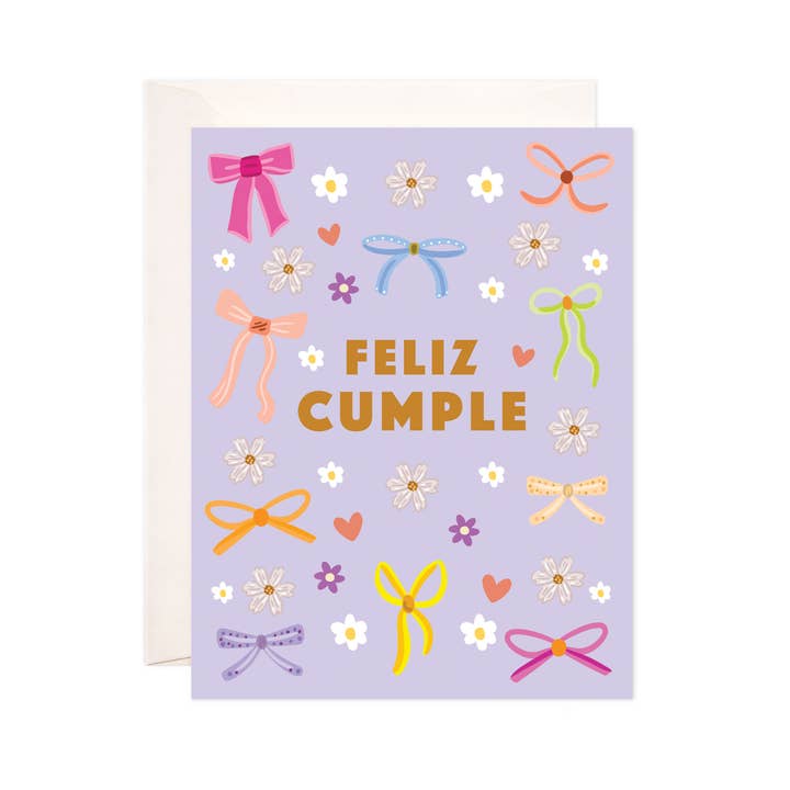 Cumple Bows Greeting Card - Spanish Birthday Card for wholesale by Bloomwolf Studio