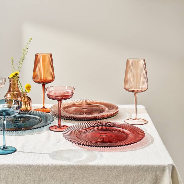 The Wine Savant / Khen Glassware - Wholesale Dinner Plate - Muted Glass Ribbed Plates | Set of 6 | 10.6"