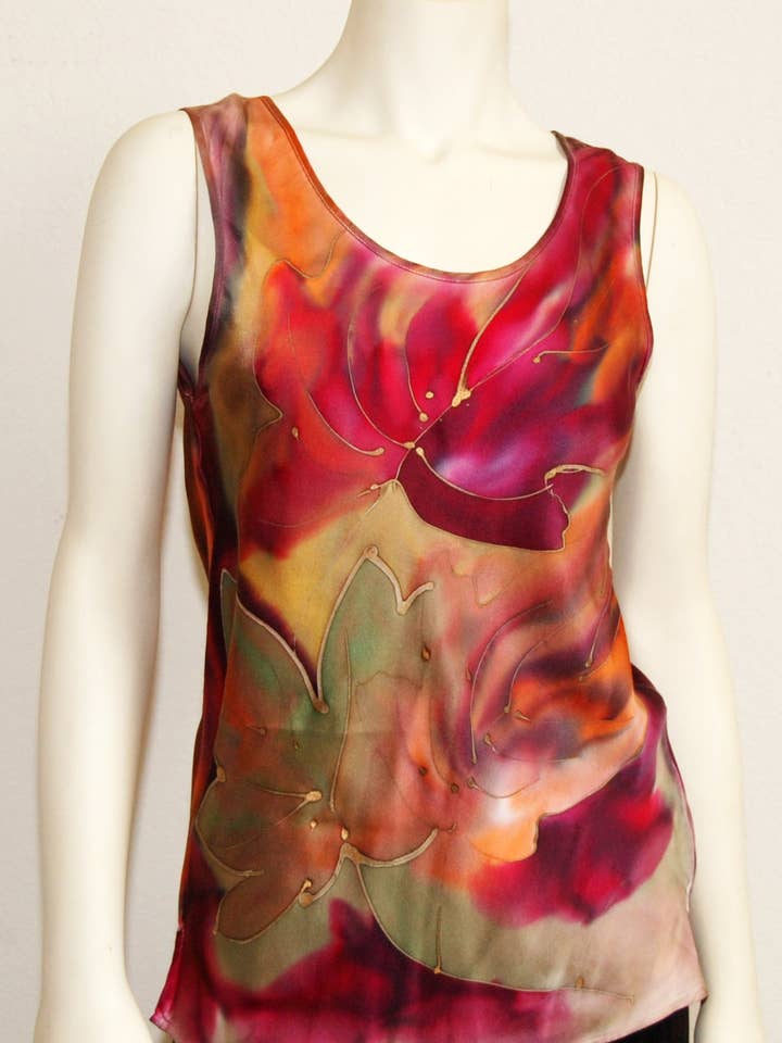 Höstabstrakt skjorta för wholesale av Poshaq Hand Painted Silk