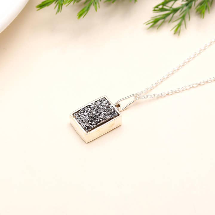 AG 925 JEWELLERY - Wholesale Pendant/Charm Necklace - Sterling Silver Titanium Druzy Pendant Necklace1