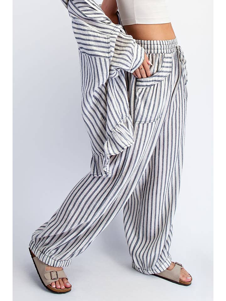 COTIERRA - Wholesale Lounge Set - Women's - STRIPE SOFT WASH LINEN BLENDED PANTS13