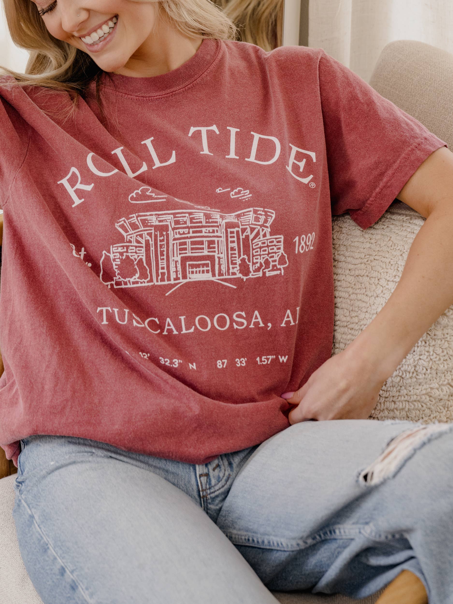 LivyLu - Wholesale Screen Printed T-Shirt - Unisex - Bama Stadium Coordinates Crimson Comfort Colors Tee1