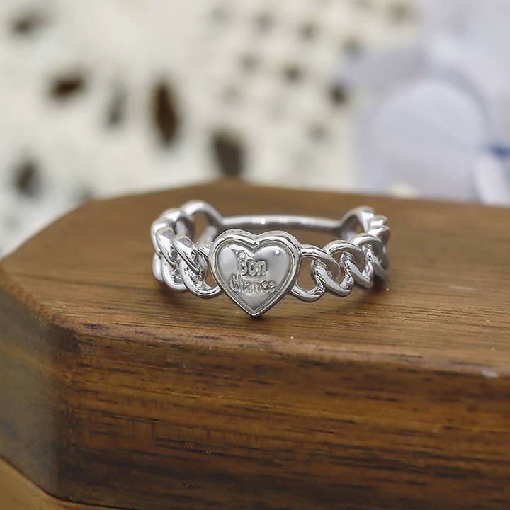 Gioiellin - S925 Silver Jewelry - Wholesale Band/Stacked Ring - S925 Silver 3D Heart Shaped Lucky Letter Ring