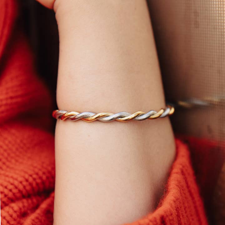 Nordic Muse – wholesale Cuff bracelet – Silver Twist Cuff Bangle, Waterproof