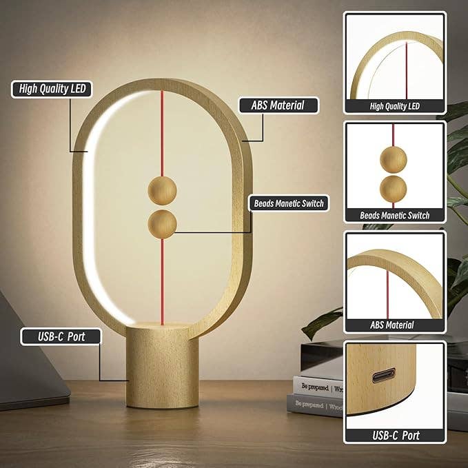Allocacoc DesignNest - Wholesale Accent/Desk Lamp - Heng Balance Lamp Ellipse Mini USB-C; Portable; LIGHT WOOD 12