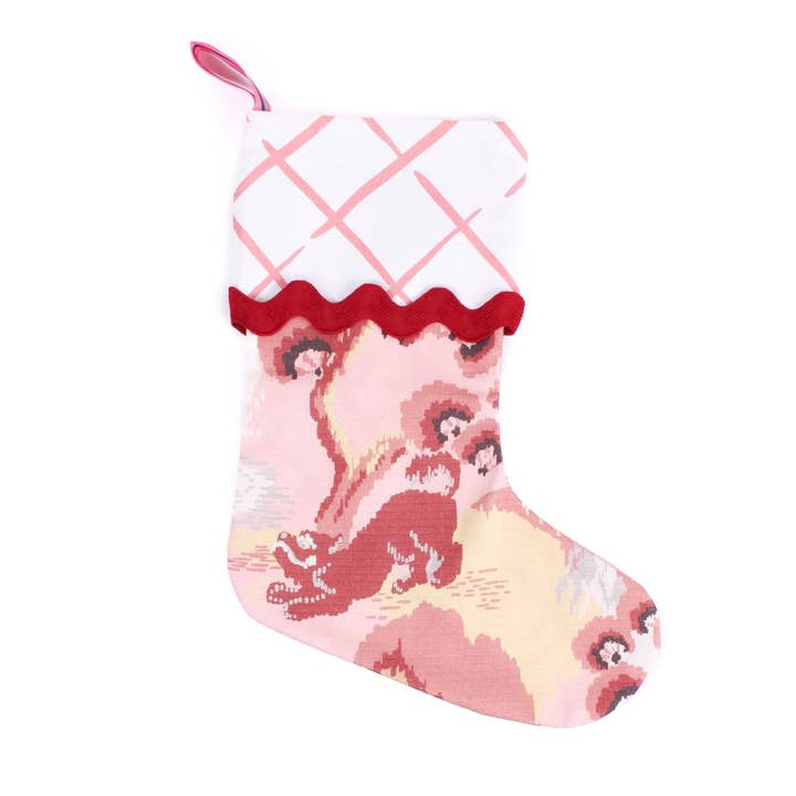Old Peking Pink Holiday Stocking with Ric Rac for wholesale by Madcap Cottage