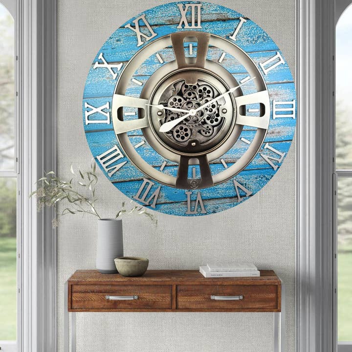 The Gears Clock - Wholesale Wall Clock - ENGLAND LINE WALL CLOCK ROUND 36 INCH OCEAN BLUE4