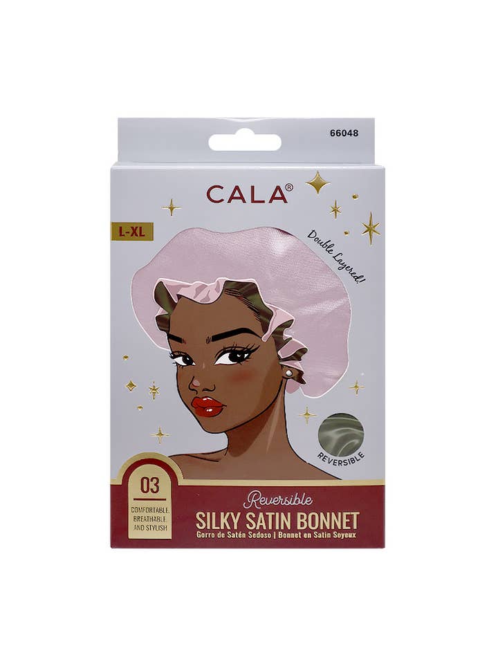 CALA 66048 Pink/Avocado Reversible Silky Satin Bonnet - 6 for wholesale by PINEAPPLE Beauty