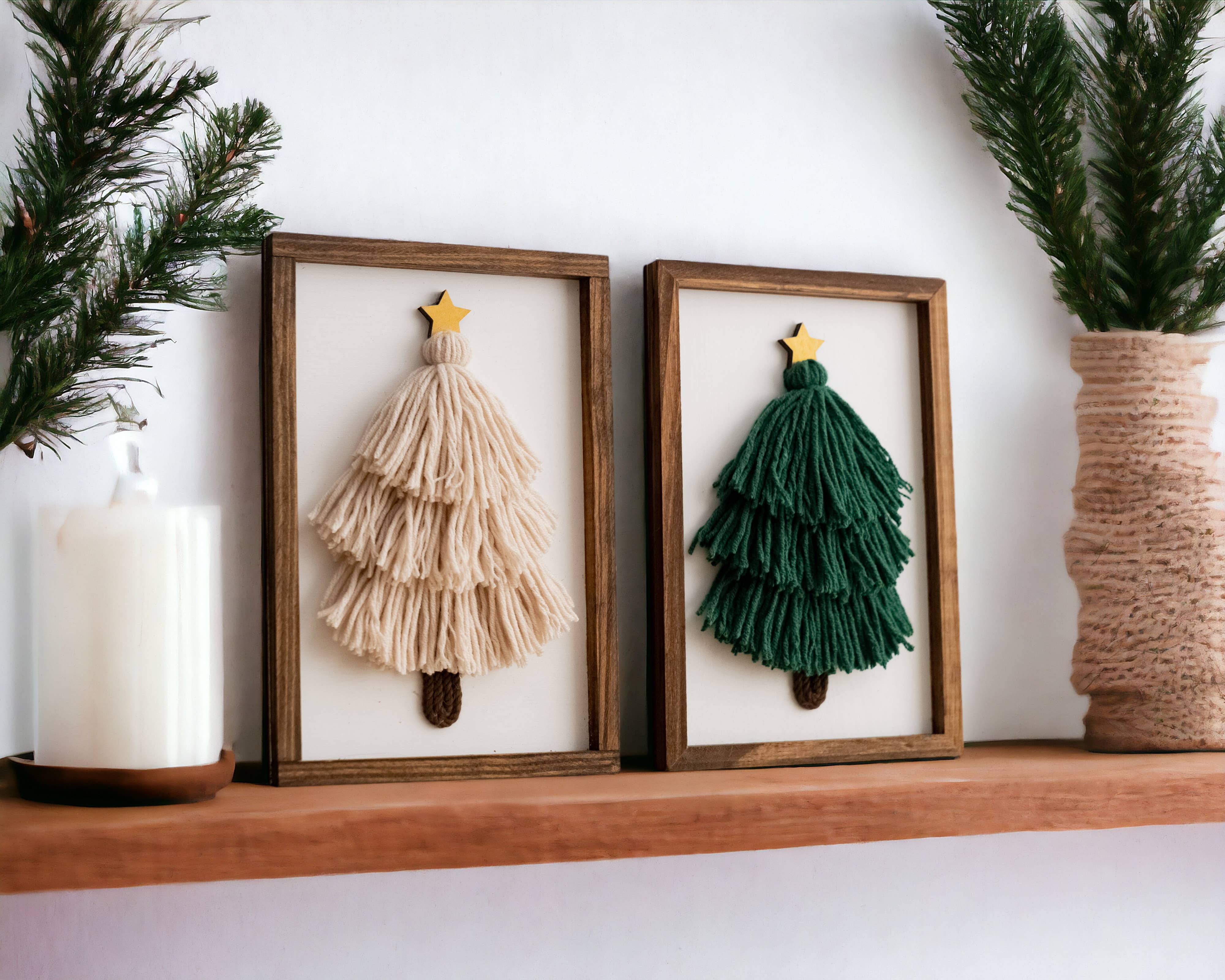 BeanDaikon - Wholesale Christmas Decoration - Framed Tassel Macrame Christmas Tree V2311