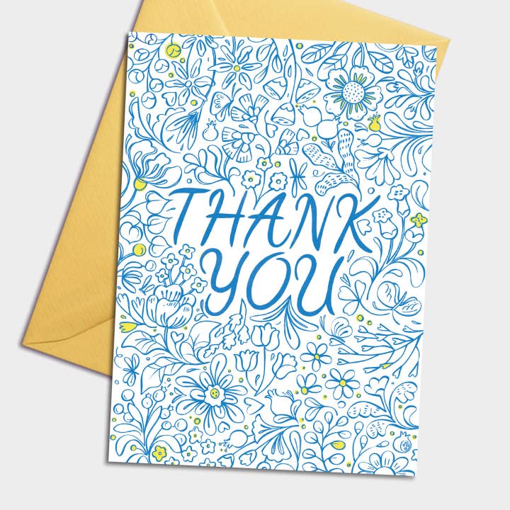 Cartão de Agradecimento - Floral Azul por atacado de Pomejoy