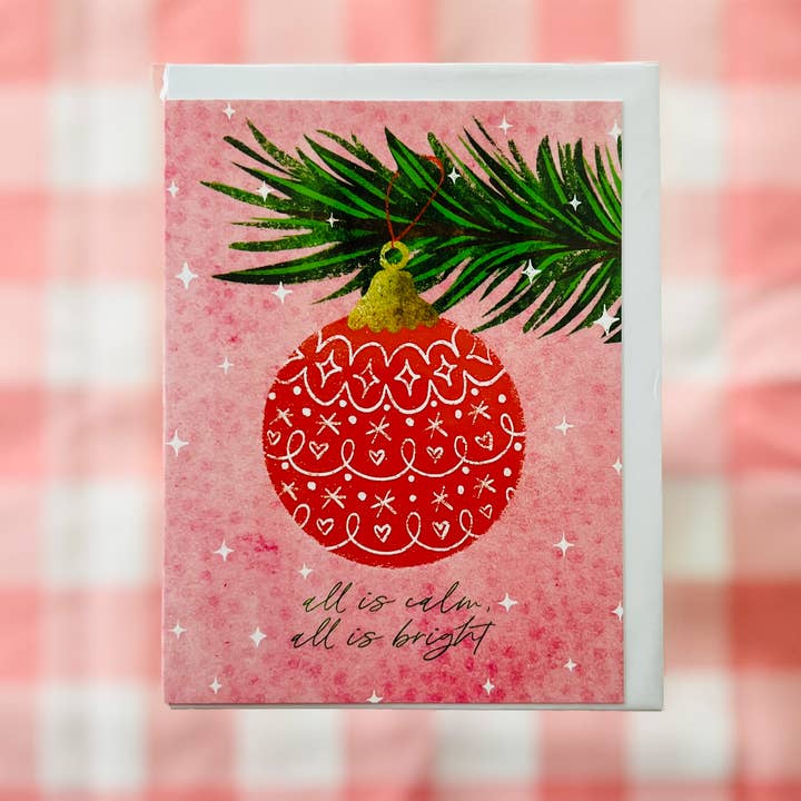 Red Ornament On Tree Christmas Card for wholesale by club daydream