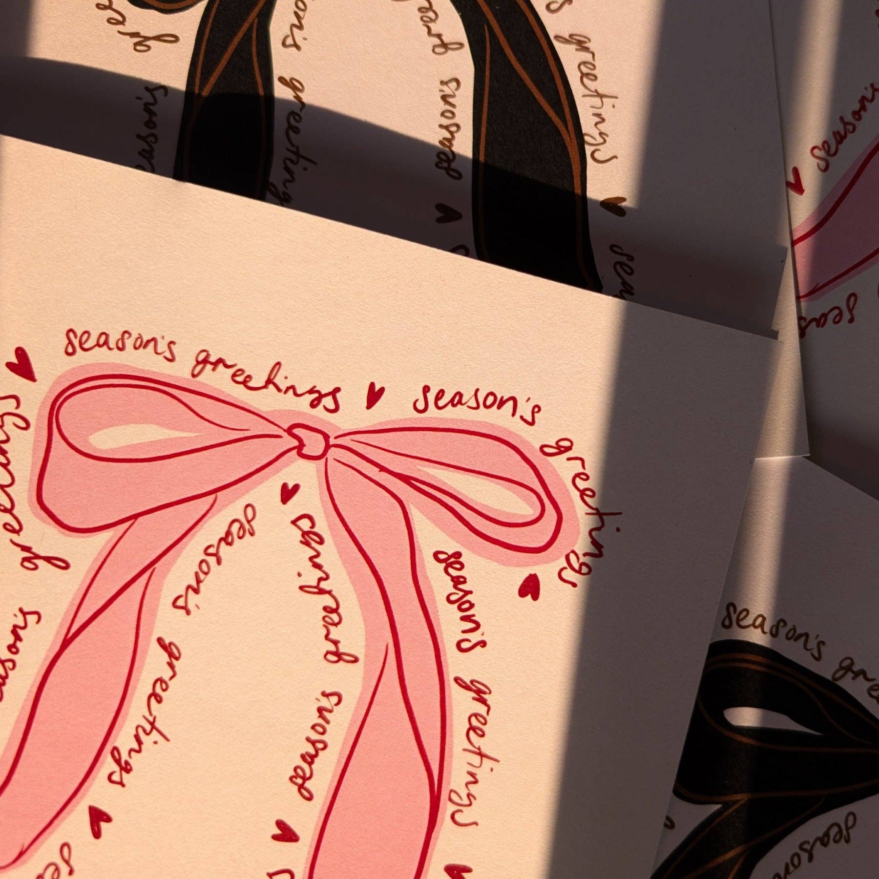 Salty Melon Prints - Wholesale Christmas Card - PINK BOW CHRISTMAS CARD1