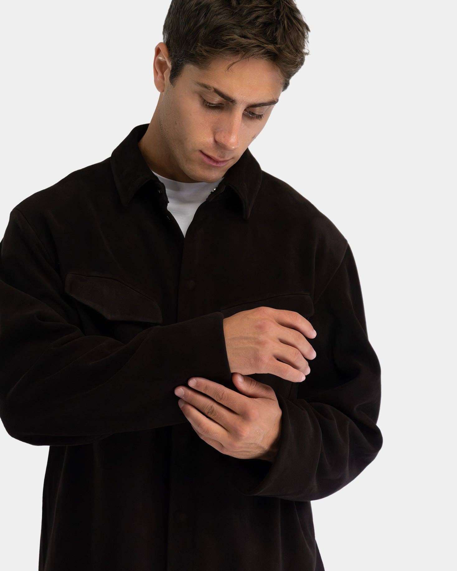 Dark Brown Arc Leather Shirt for wholesale on Faire1