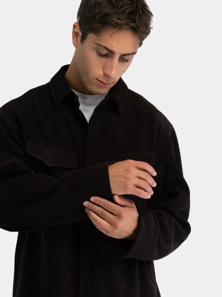 Dark Brown Arc Leather Shirt for wholesale on Faire1