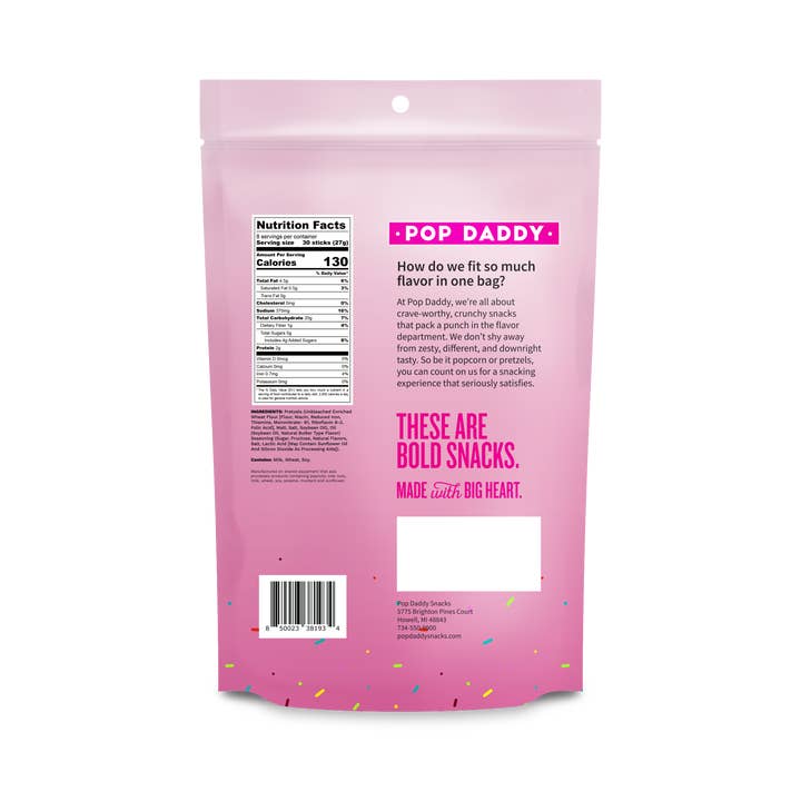 Pop Daddy Snacks - Wholesale Pretzels - Birthday Cake Seasoned Pretzels 7.5oz1