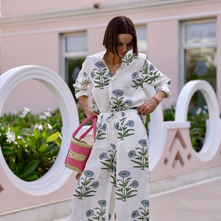 Montecito Wide Leg Pant Blue Flower for wholesale by Maison Marigold