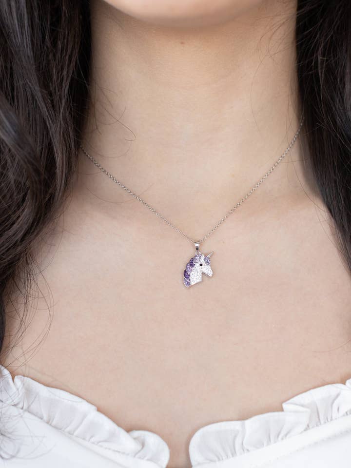 Kids Unicorn Crystal Sterling Silver Necklace for wholesale by Annie and Sisters