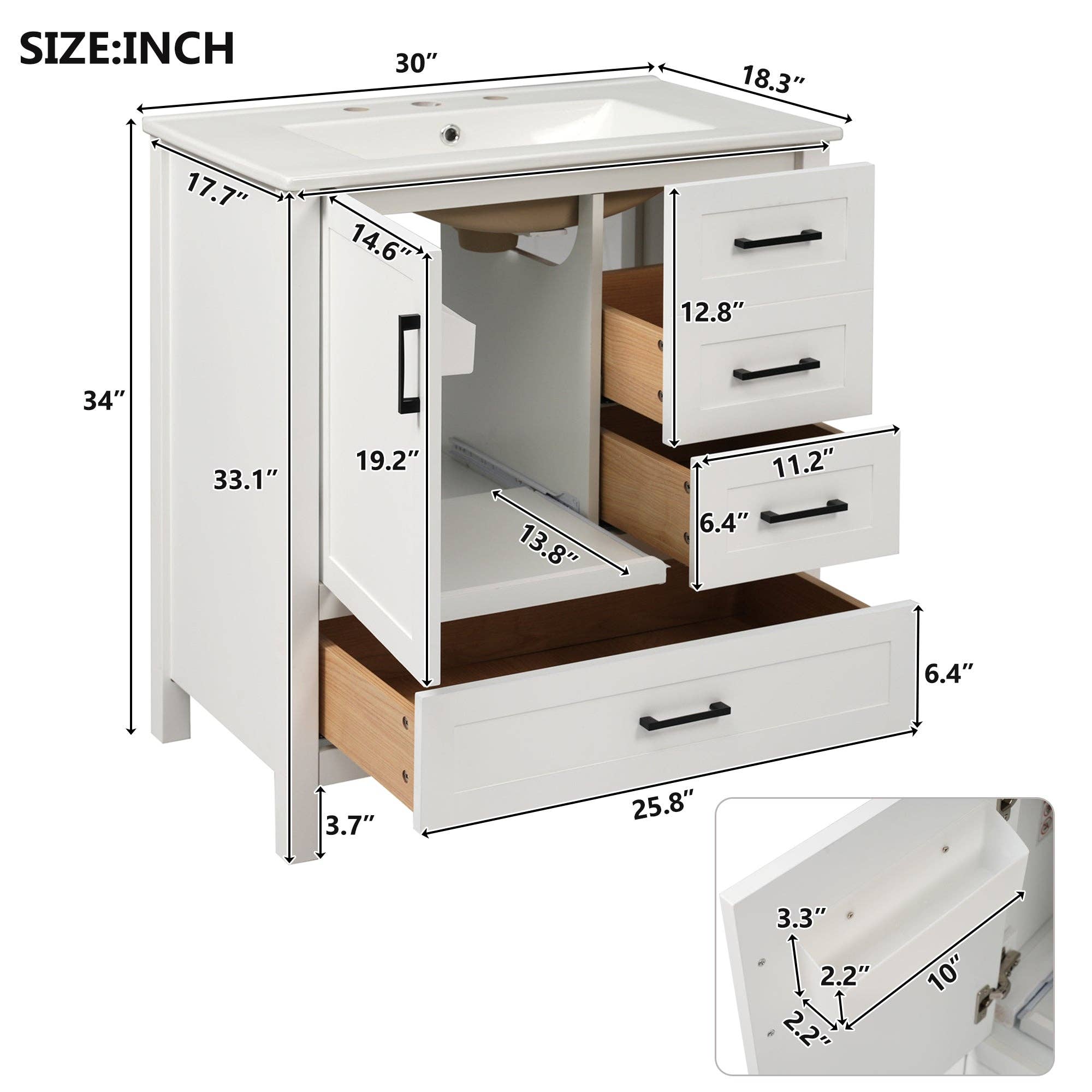39F Inc. - Vente Armoire - Meuble-lavabo blanc de 30" avec lavabo et tiroirs à fermeture douce21