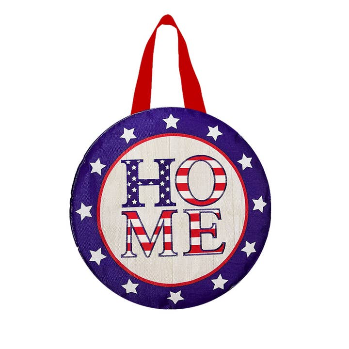 Patriotic Home Everyday Burlap Door Hanger 18" x 12" for wholesale by Briarwood Lane