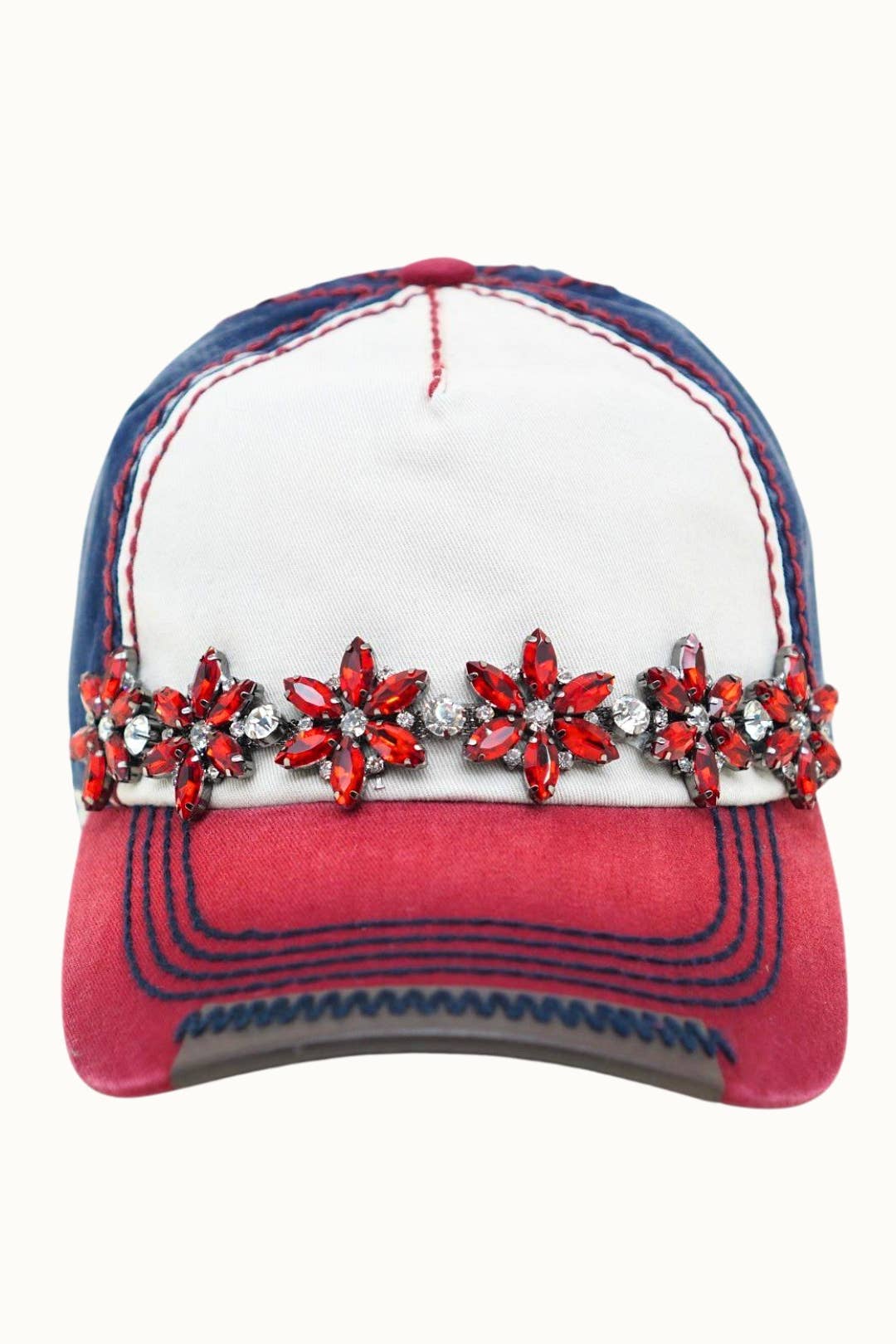 Olive & Pique - Wholesale Honkbalpet - Dames - Bejeweled Bling Glitz driekleurige pet, verstelbaar1