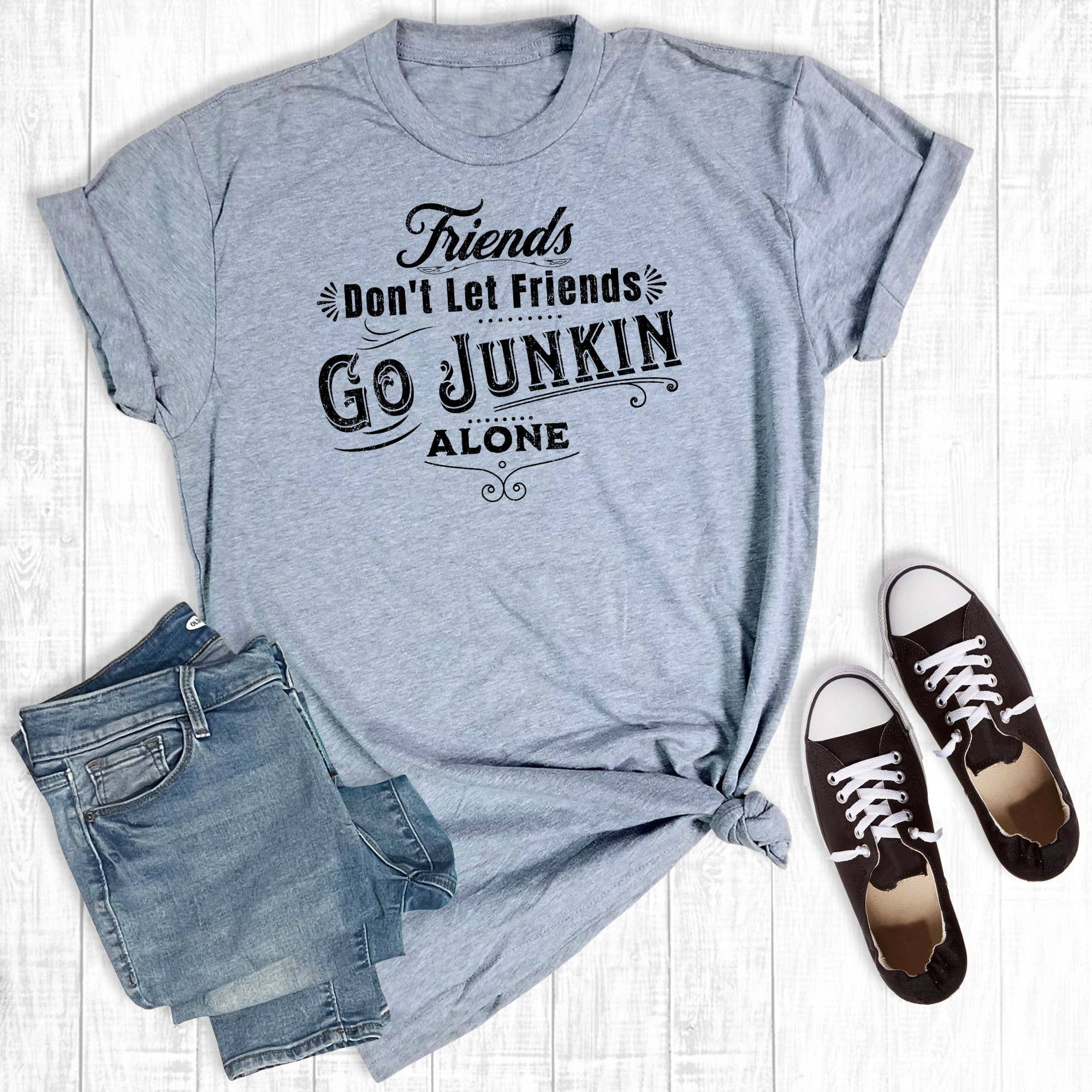 Rebel Rose – Großhandel T-Shirt mit Siebdruck – Damen – Friends Do Not Let Friends Junk Hellgrau